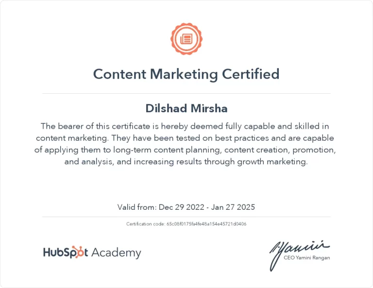 Digital Marketing Strategist in Calicut Hubspot Content Marketing Certificate